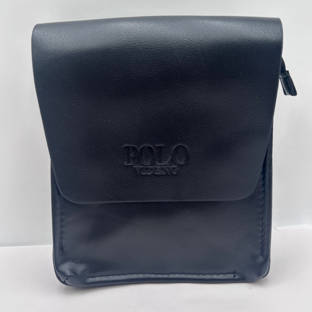 Polo Videng Unisex Black Faux Leather Crossbody Messenger Bag Flap Over Zipper